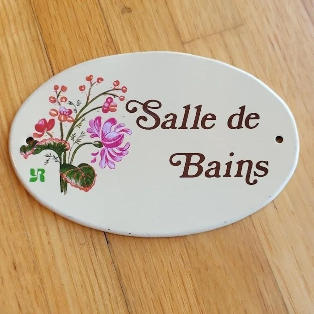 SET of 2 Vintage Enamel Signs French Home Chambre Salle de Bains Chateau core
